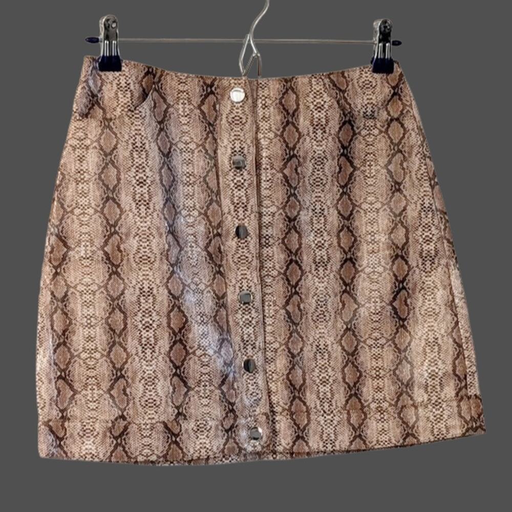 Topshop Faux Leather Snakeskin Mini Skirt Size 4 Button Front Y2K Indie Sleaze